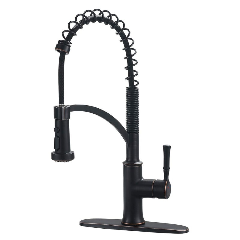 GUUKAR Bronze Kitchen Faucet with Pull Down Sprayer, Oil Rubbed Bronze Single Handle High Arc Commercial Farmhouse Kitchen Sink Faucet with Deck Plate - Image 1